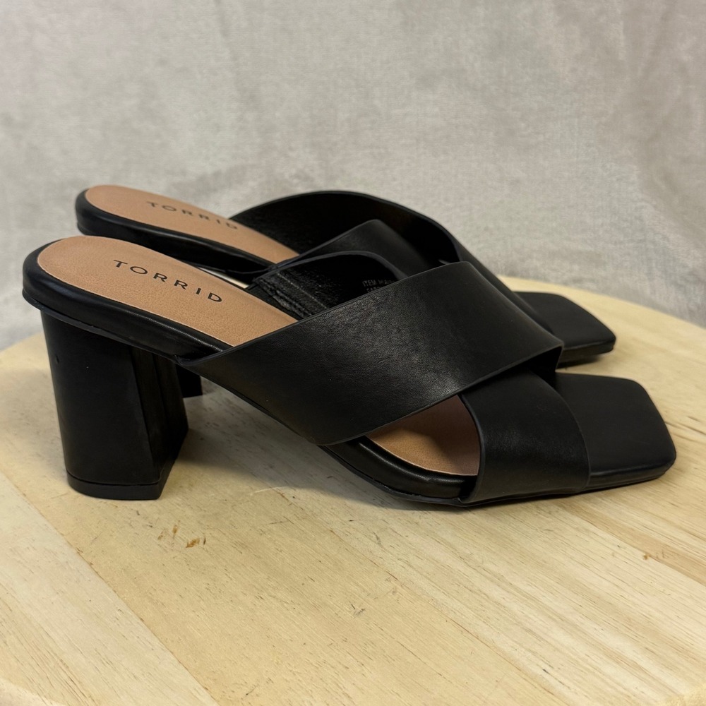 Torrid Black Crisscross Block Heel Mules Square Toe Sandals 7.5WW 43495484 - Picture 5 of 16